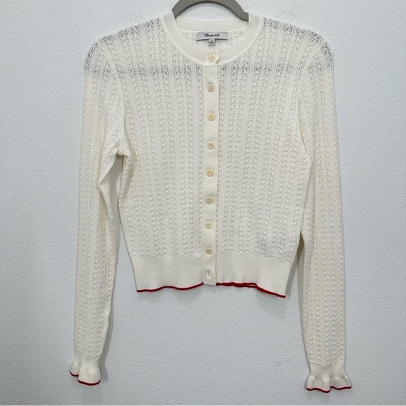Madewell Cream Signature Open-Knit Cardigan Ruffle Hem NWT Casual Lightweight - Picture 1 of 9